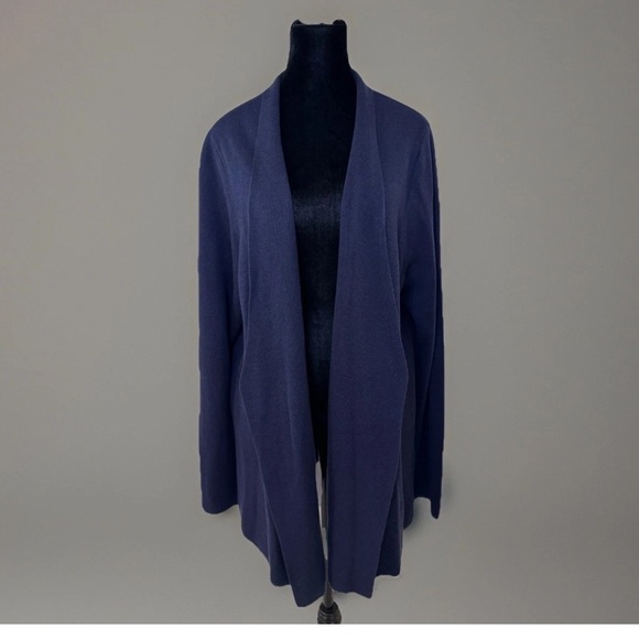 Eileen Fisher Cardigan Sweater Sz 2X Silk Tencel Office Boho Lagenlook Blue EUC - Picture 1 of 6